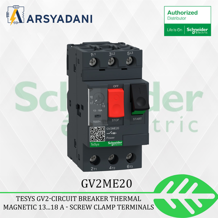 Gambar SCHNEIDER - GV2ME20 - Circuit breaker  thermal magnetic 13...18 A - 1pcs dari arsyadani.id Kota Administrasi Jakarta Pusat Tokopedia
