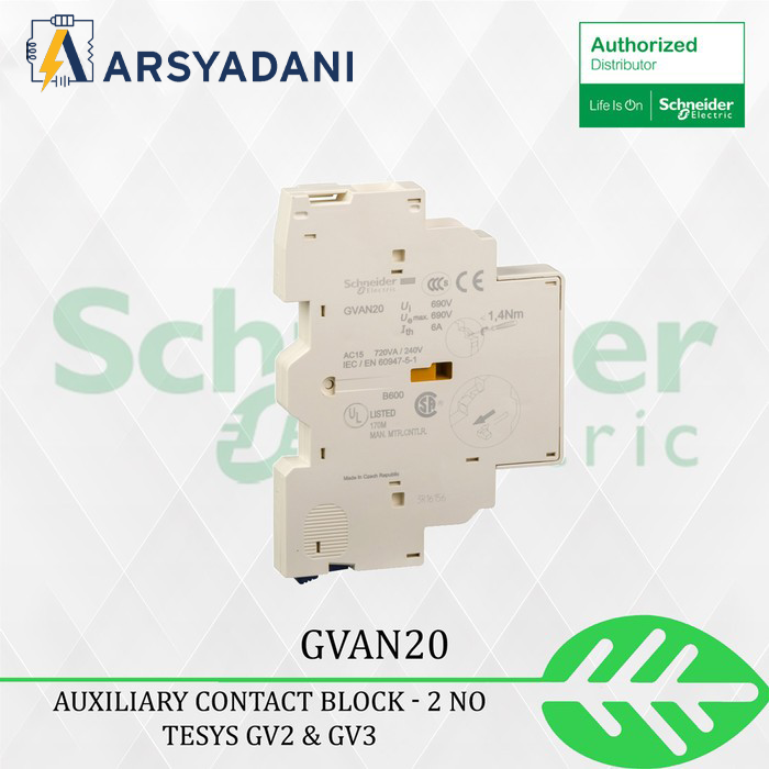 Gambar SCHNEIDER - GVAN20 - TeSys GV2 & GV3 -  auxiliary contact block 2 NO - Tipe Lama dari arsyadani.id Kota Administrasi Jakarta Pusat Tokopedia