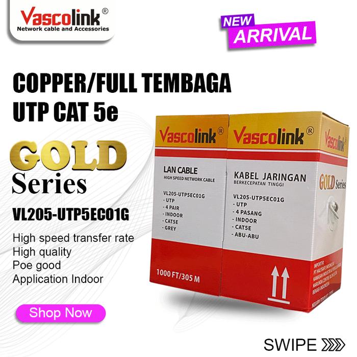 Gambar Kabel lan Copper Cat 5e / Kabel Lan Full Tembaga Cat 5e dari Vascolink Official Kota Administrasi Jakarta Barat Tokopedia