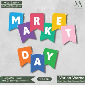 Bunting Flag Banner Custom Market Day Per 9 Huruf Biru Rainbow Pastel