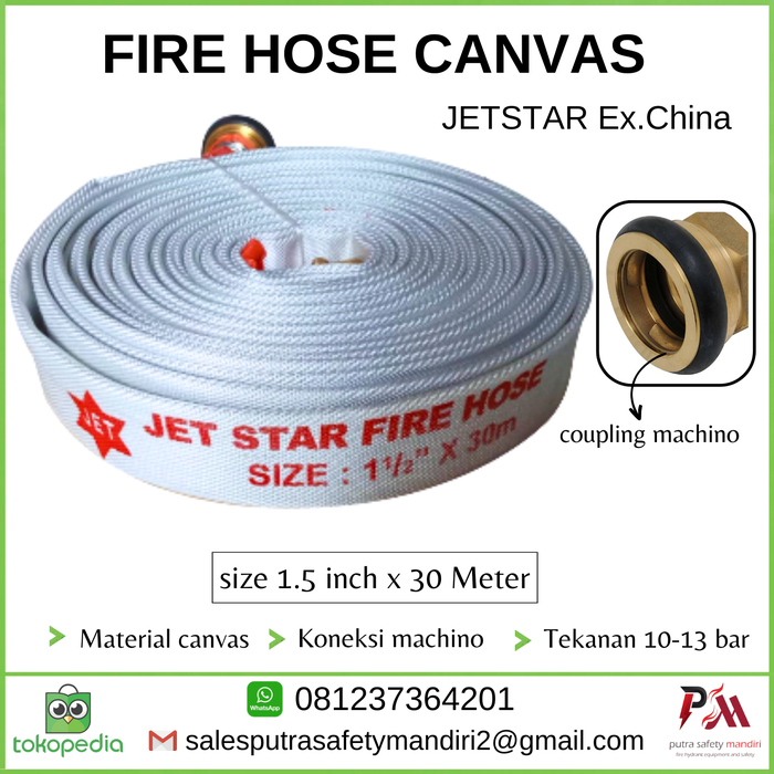 Gambar SELANG PEMADAM FIRE HOSE CANVAS JETSTAR CHINA 1.5"x 30M MACHINO 10BAR dari Putra safety mandiri 2 Kota Administrasi Jakarta Utara Tokopedia
