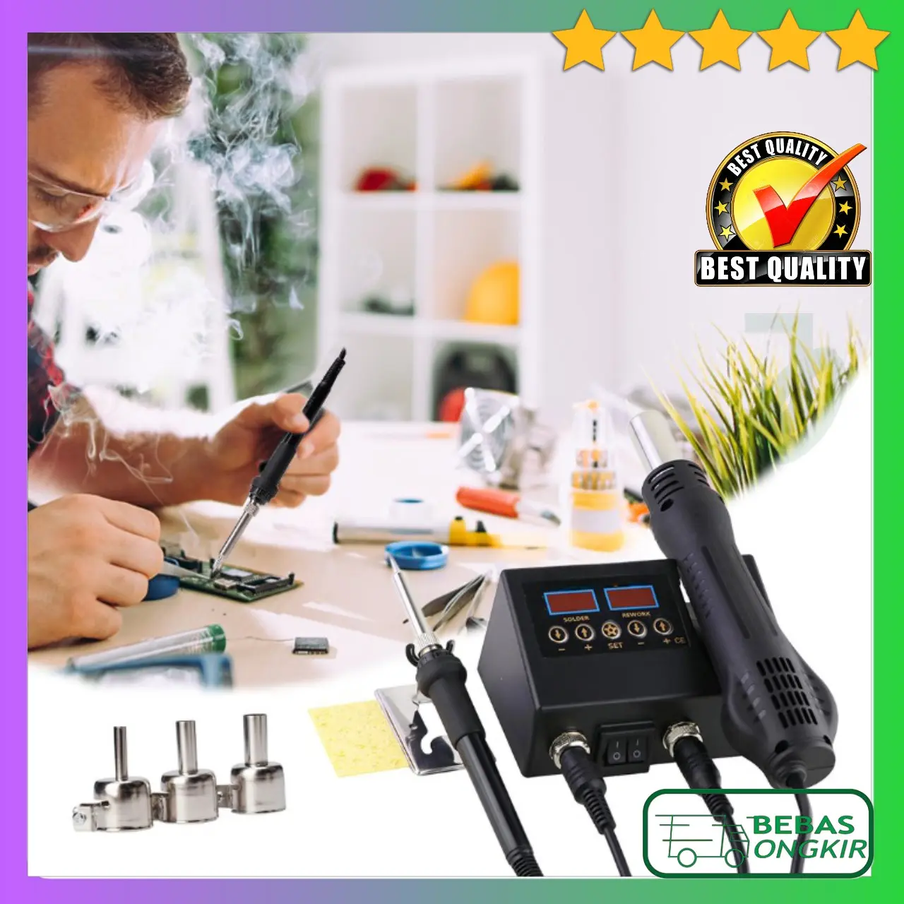 Solder Uap Heat Gun Hot Blower 2 in 1 Adjustable 600W ISFRIDAY 8898