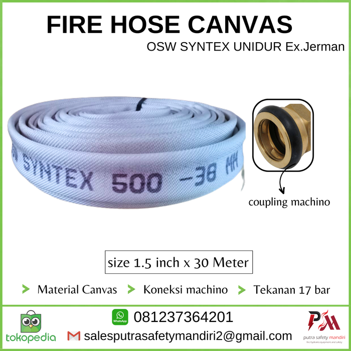 Gambar OSW SYNTEX UNIDUR SELANG PEMADAM 1.5" x 20 M KONEKSI MACHINO KUNINGAN dari Putra safety mandiri 2 Kota Administrasi Jakarta Utara Tokopedia