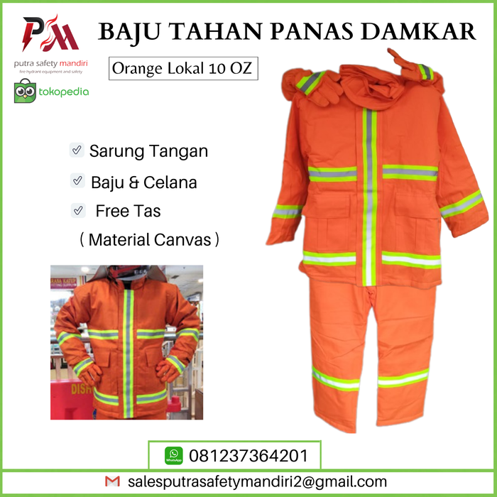Gambar SETELAN BAJU TAHAN PANAS PEMADAM KEBAKARAN SAFETY ORANGE LOKAL 10 OZ dari Putra safety mandiri 2 Kota Administrasi Jakarta Utara Tokopedia