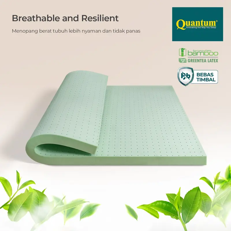 Quantum Mattress Topper Greentea Latex Tebal 5 cm - Pelindung Kasur 1