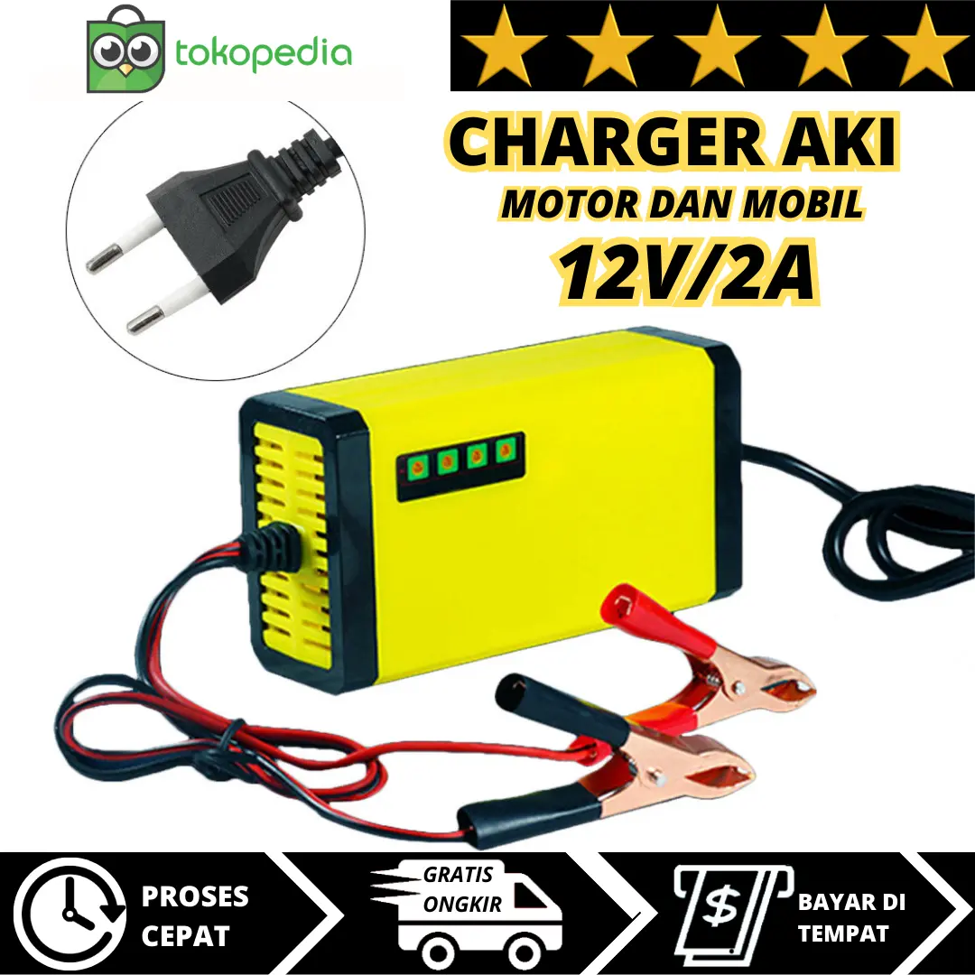 CAS CASAN AKI MOTOR MOBIL 12V 2A 12V/12A PORTABLE OTOMATIS CHARGER ACC