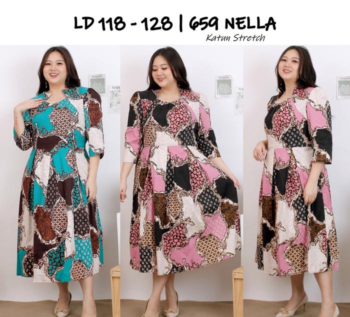 Gambar NELLA DRESS BATIK JUMBO XXL - XXXL MIDI DRESS BIGSIZE LD 130 BIG SIZE dari Pedkey Butik Kab. Bogor Tokopedia