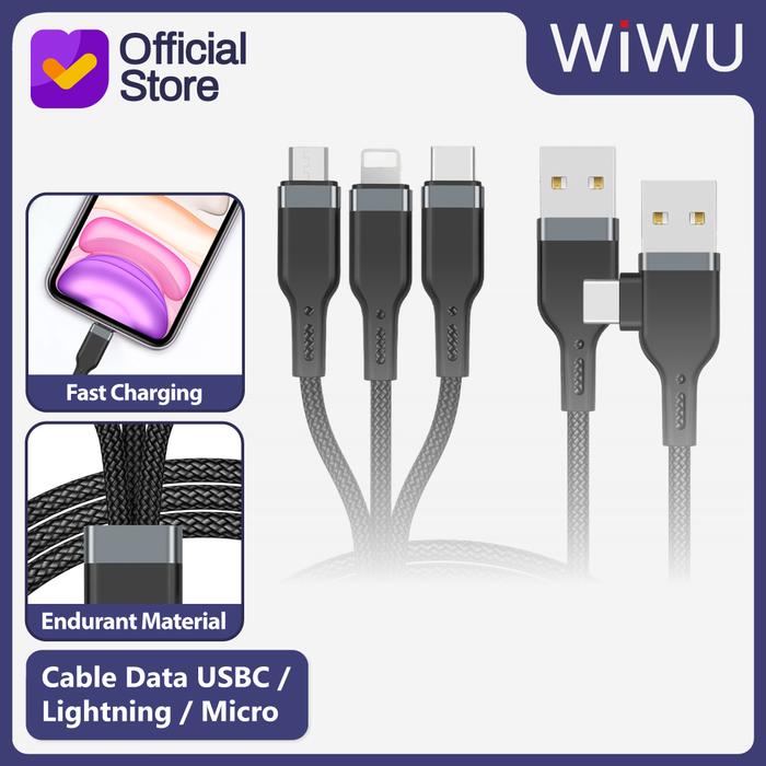 Gambar Cable Data WiWU USB C/Lightning/Micro/Braided Fast Charging 3.1A - 2m - Black, C to Lightning dari WiWU Official Kota Bekasi Tokopedia