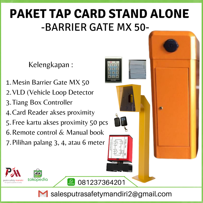 Gambar BARRIER GATE MX 50 PAKET STAND ALONE TAP CARD PALANG PORTAL OTOMATIS dari Putra safety mandiri 2 Kota Administrasi Jakarta Utara Tokopedia
