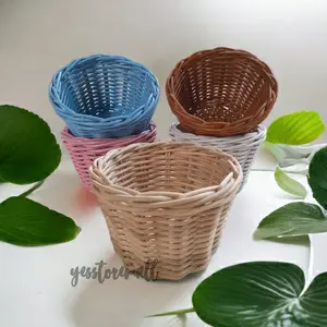 KERANJANG ROTAN BULAT PARCEL SOUVENIR PENYIMPAN 15X10X10 CM
