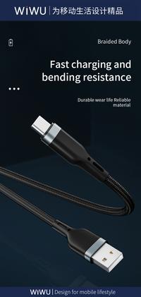 Gambar Cable Data WiWU USB C/Lightning/Micro/Braided Fast Charging 3.1A - 2m - Black, C to Lightning dari WiWU Official Kota Bekasi 3 Tokopedia