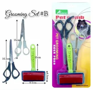 PET COMB GROOMING AODEMEI SET#B 1SET 2PCS GUNTING RAMBUT&SISIR SLICKER