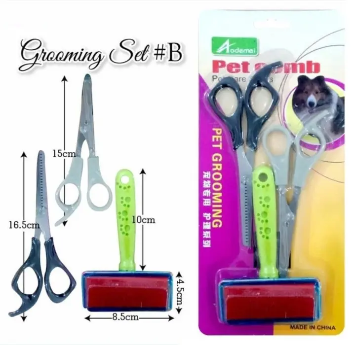PET COMB GROOMING AODEMEI SET#B 1SET 2PCS GUNTING RAMBUT&SISIR SLICKER