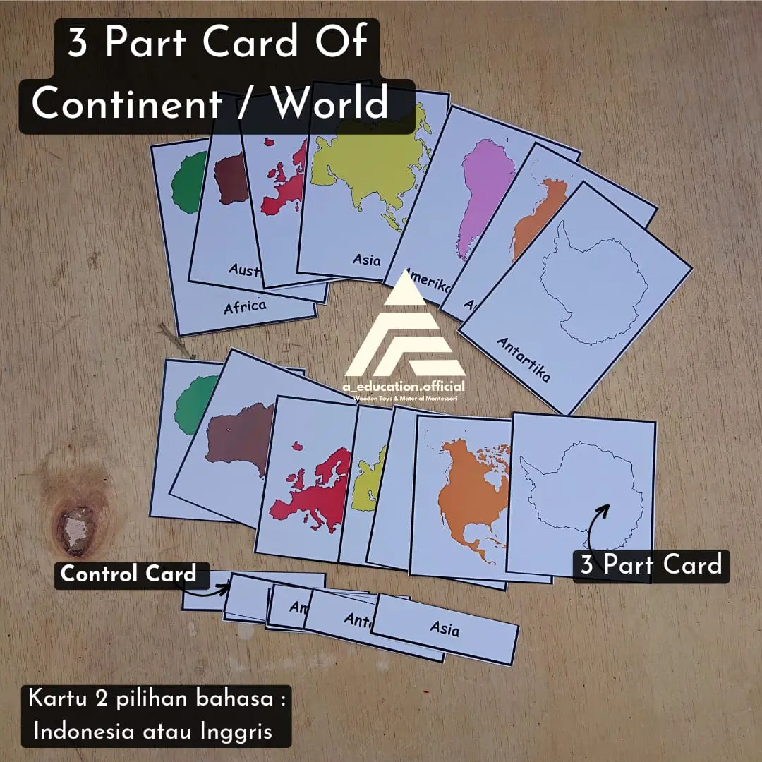 3 part card of Continent world Montessori part card Montessori