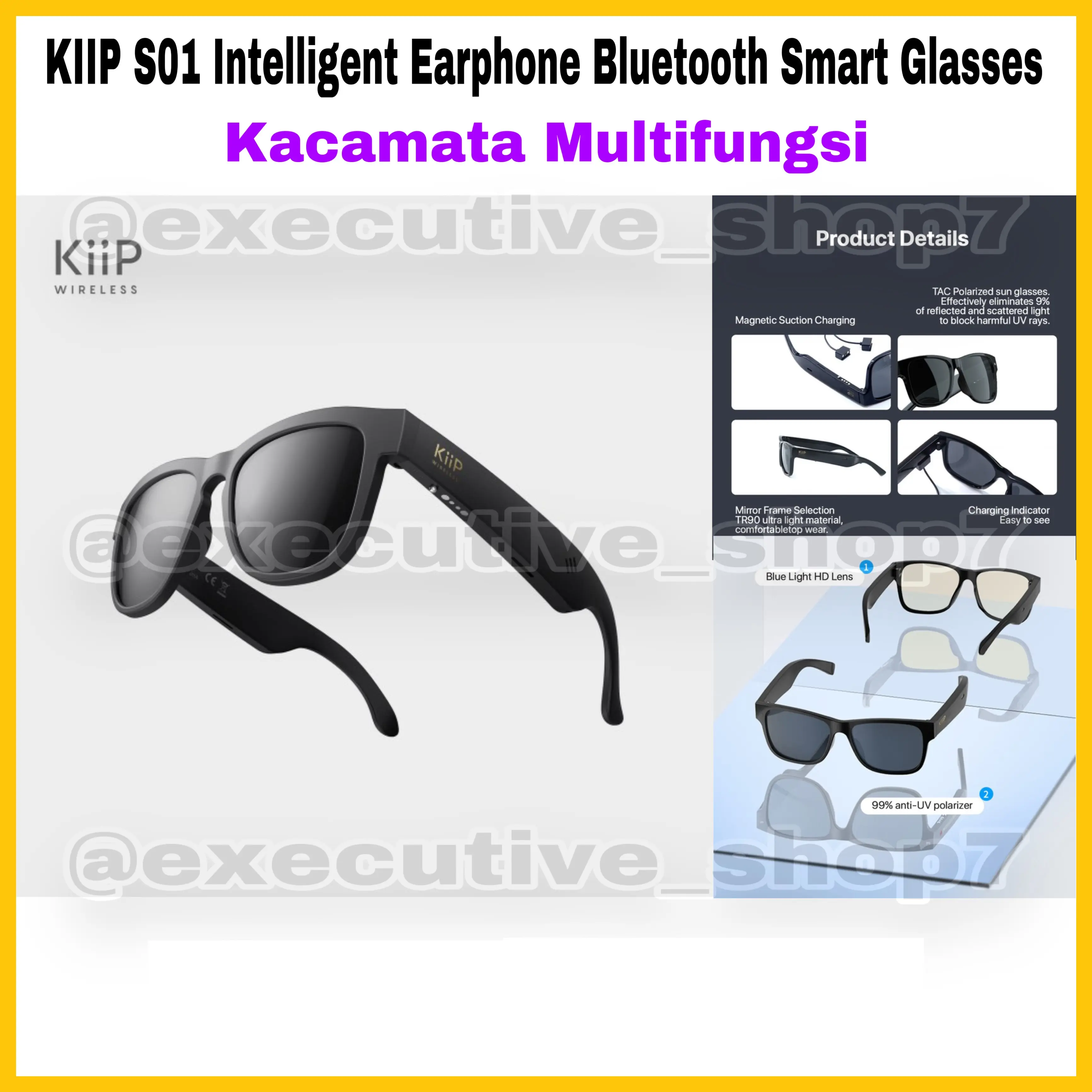 KIIP S01 Intelligent Earphone Bluetooth Smart Glasses - Kacamata Multi