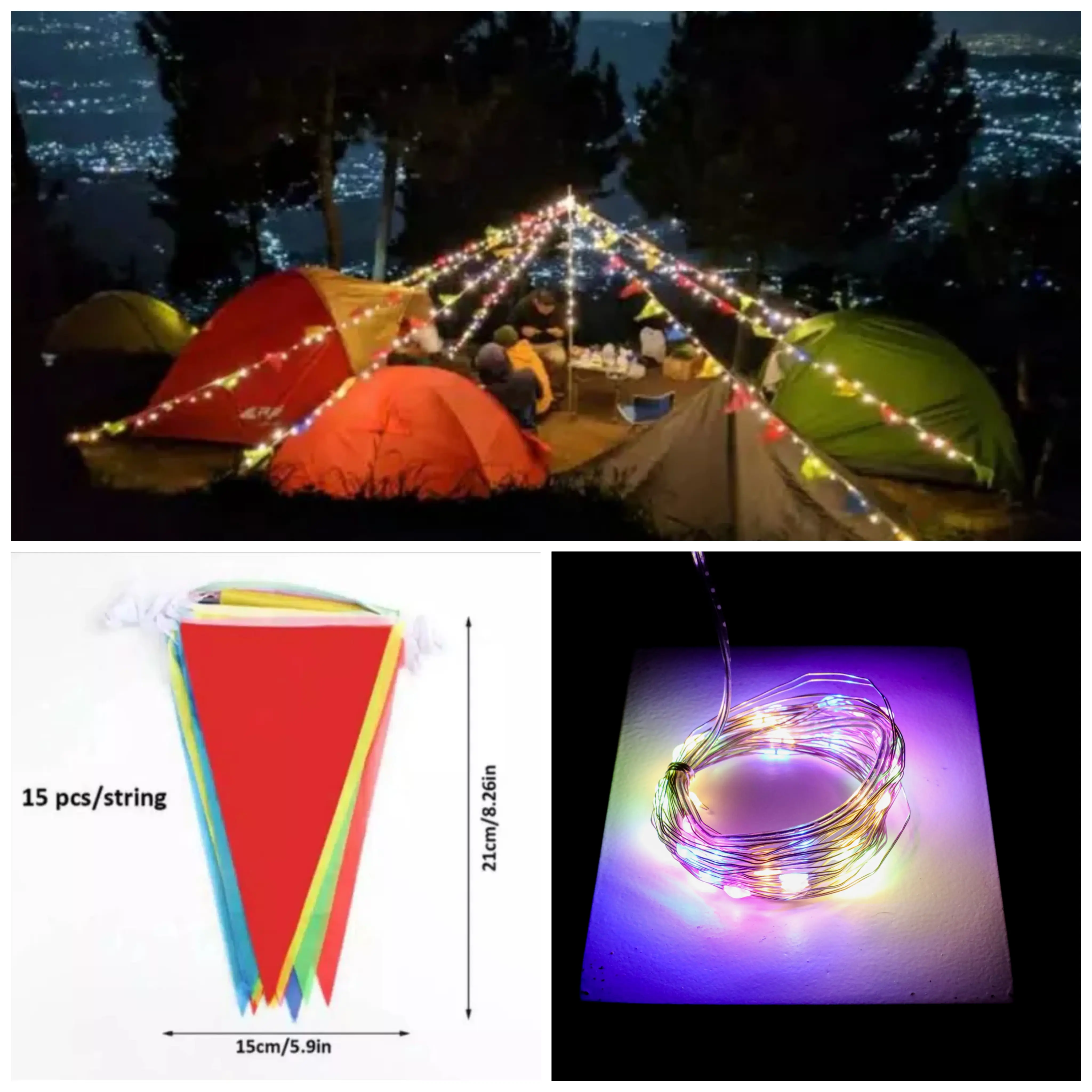 Set Bendera Camping Lampu Hias Tenda Camping Ultralight Waterproof