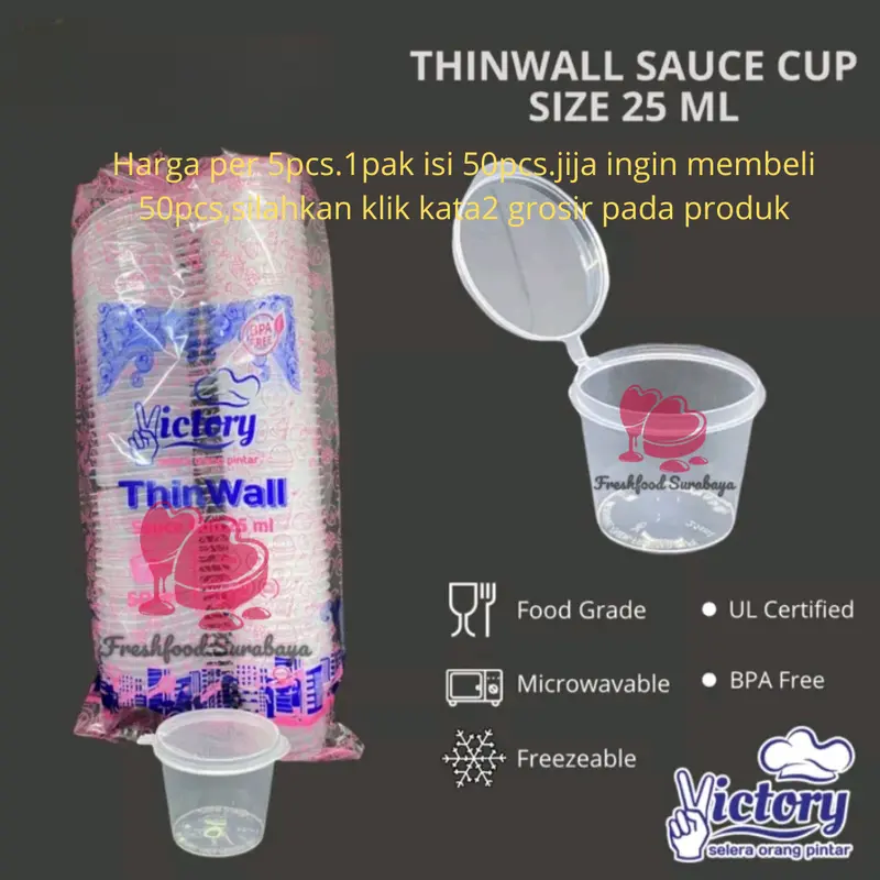 Wadah Sambal dan Sauce 25ml 10pcs dari Victory dengan Tutup Rapat dan Bahan Plastik Aman BPA Free 0