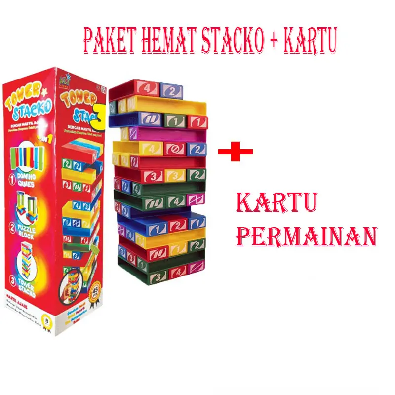 Paket Permainan Keluarga Stacko Susun Balok - Balok Susun + Kartu Card