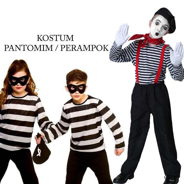 Jual kostum perampok penjara hitam putih pantomim - TOPENG PUTIH ...