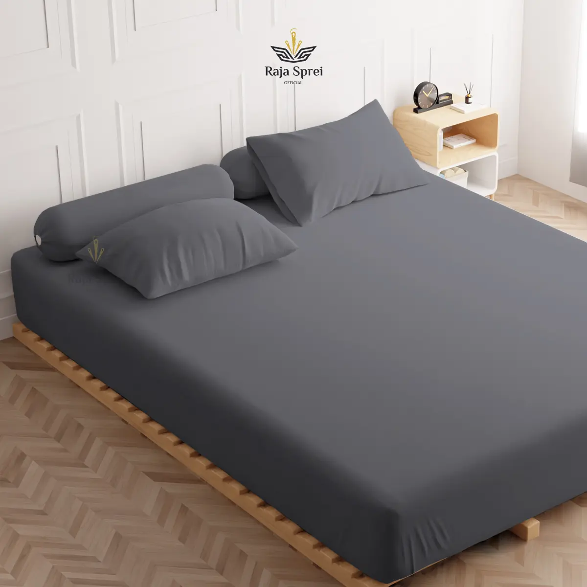 Sprei Set Not Bedcover  180x200 Katun Premium Hotel Polos -Dark Gray