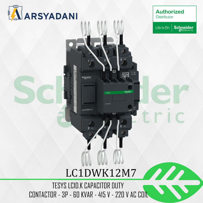 Gambar SCHNEIDER - LC1DWK12M7 - Capacitor duty contactor - 3P 60 KVAR - 415 V- 220 VAC - - 1pcs dari arsyadani.id Kota Administrasi Jakarta Pusat Tokopedia