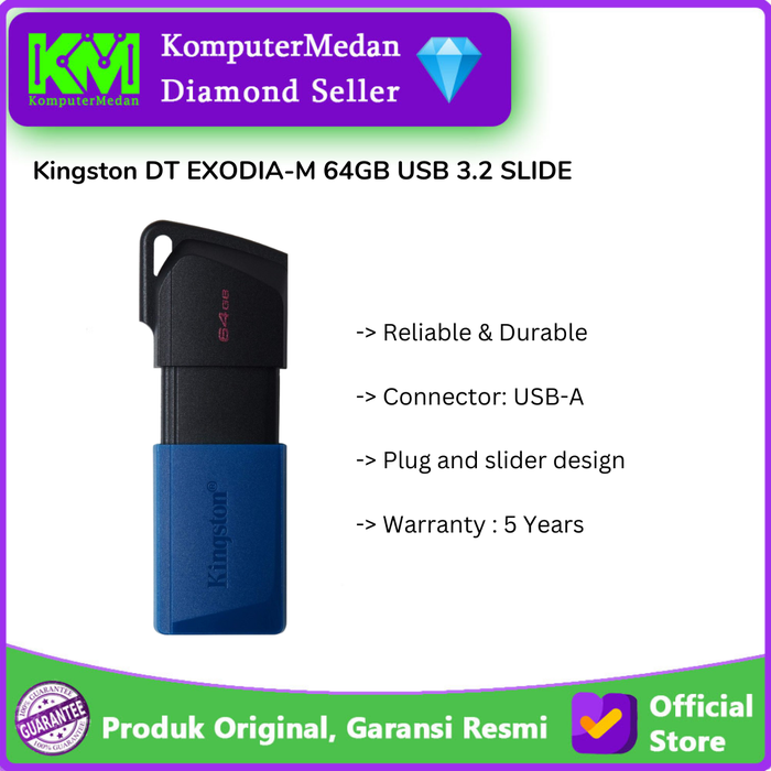 Gambar Flashdisk Kingston DT EXODIA-M 64GB USB 3.2 SLIDE dari KomputerMedan OS Kota Medan Tokopedia