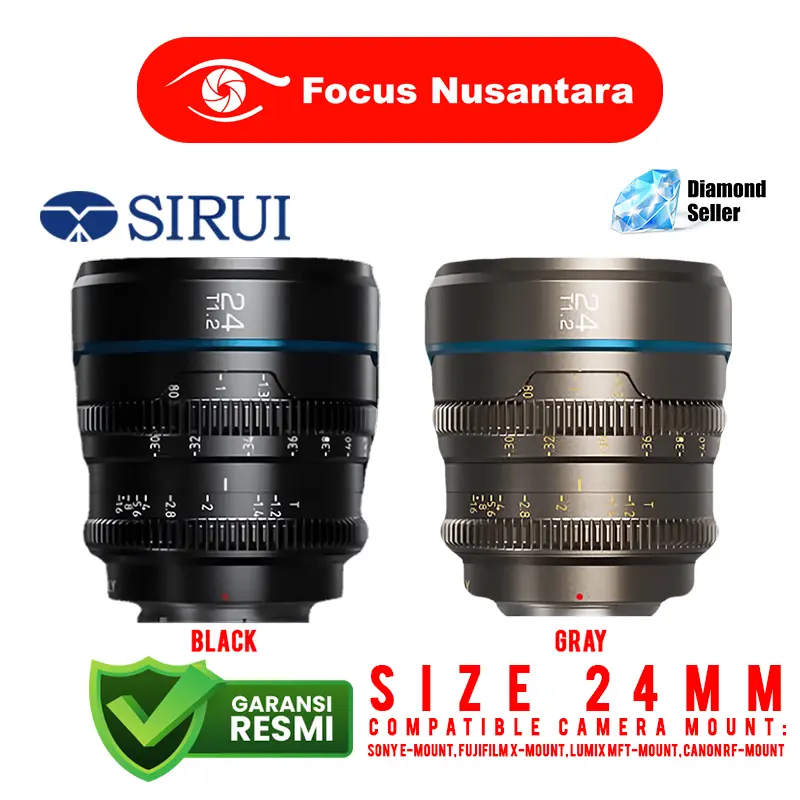 SIRUI Nightwalker 24mm T1.2 S35 Manual Focus Cine Lensa Kamera 0