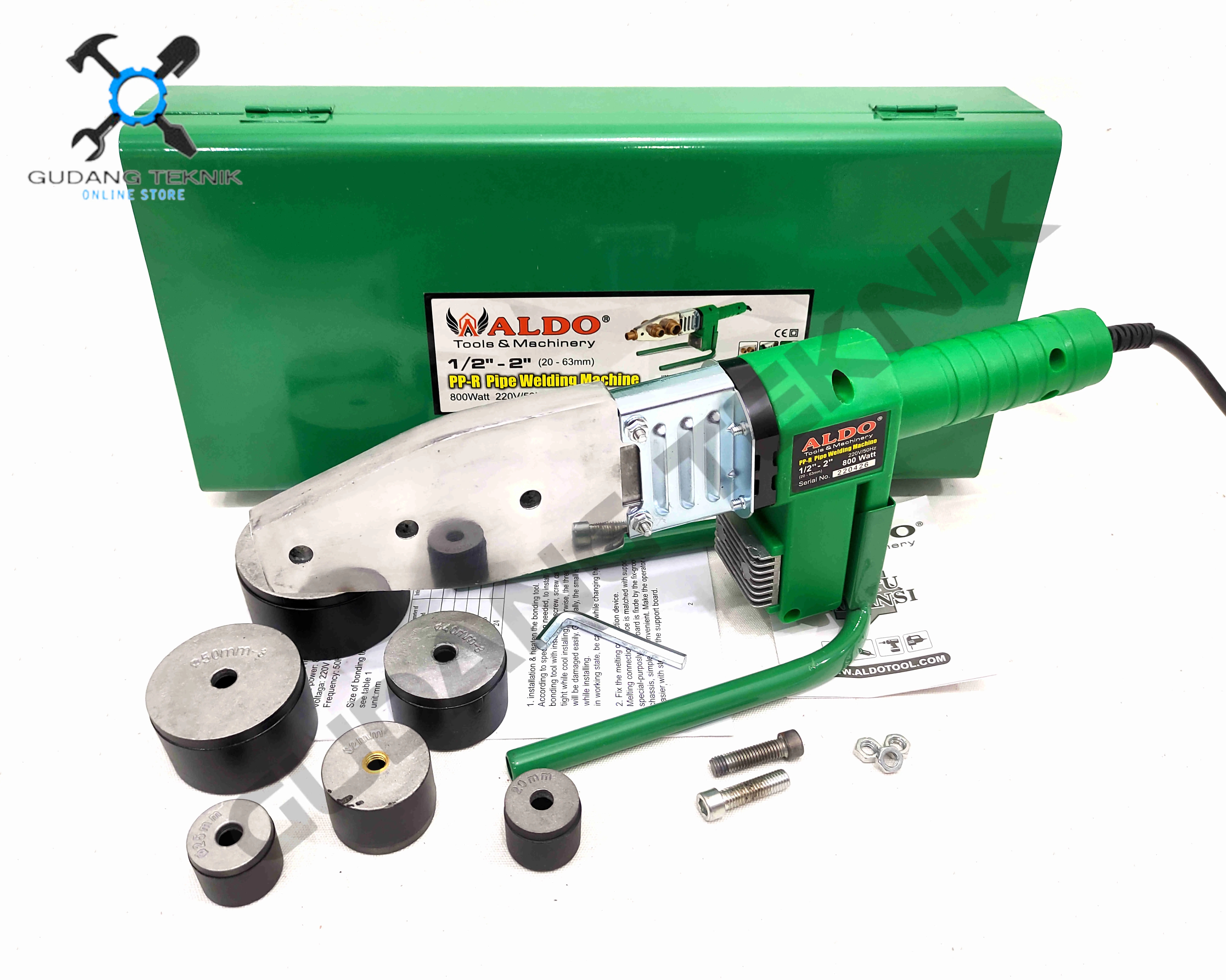 Mesin Pemanas Pipa Peralon ALDO 20-63 Las Elemen Penyambung  1/2"-2"