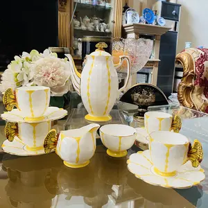 Coffee Pot Coffee Cup Set Aynsley England Butterfly Handle Yellow