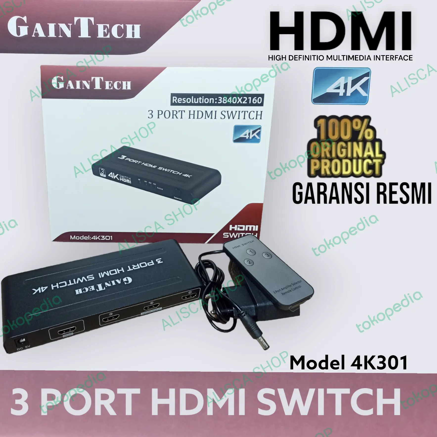 HDMI SWICH 3 port Adaptor + Remot GAINTECH