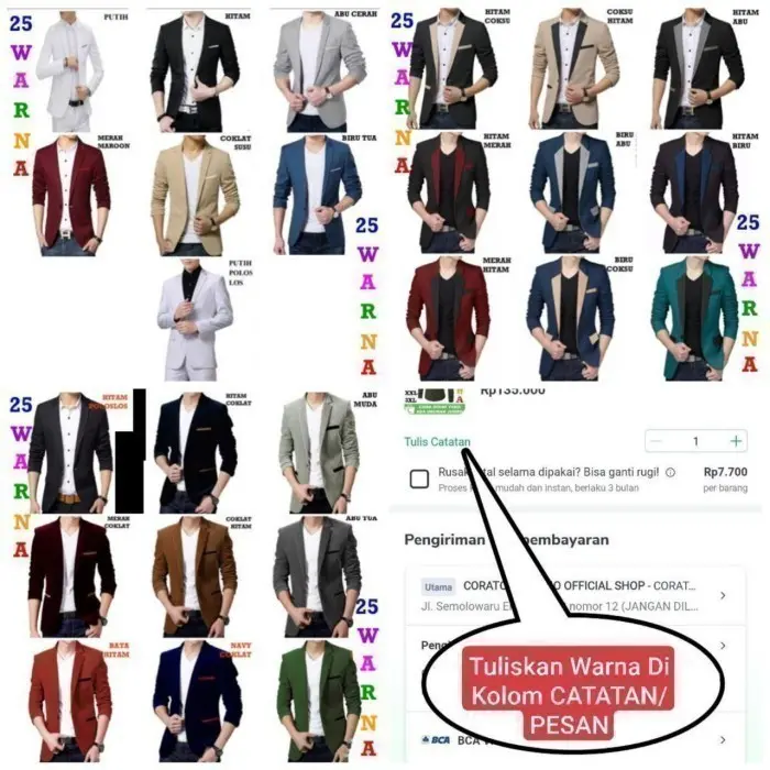 Jas Pria Blazer Cowok Celana Rompi Dasi MOKA KREM KOMBINASI HITAM 1