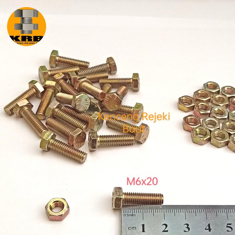 Baut Mur Kuning Hex M6x20 / Panjang 2 cm, kunci 10 0