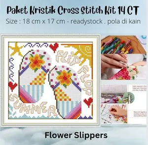 Paket Kristik DIY Cross Stitch - FLOWER SLIPPER