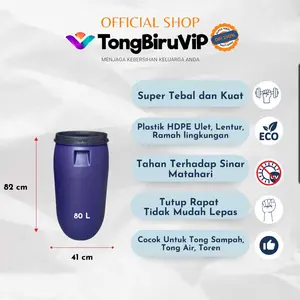 80L Tong Sampah Plastik Tebal & Kuat dengan Tutup – Tempat Sampah Rumah / Kantor Biru