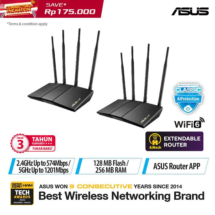 Gambar ASUS RT-AX1800HP AX1800 (2 Pack) Dual Band WiFi 6 Router with AiMesh dari ASUS COMPONENT Kota Administrasi Jakarta Pusat Tokopedia