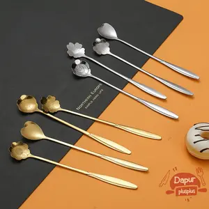 Sendok Emas Motif Bunga Hati Untuk Teh Kopi | Dessert Spoon Souvenir