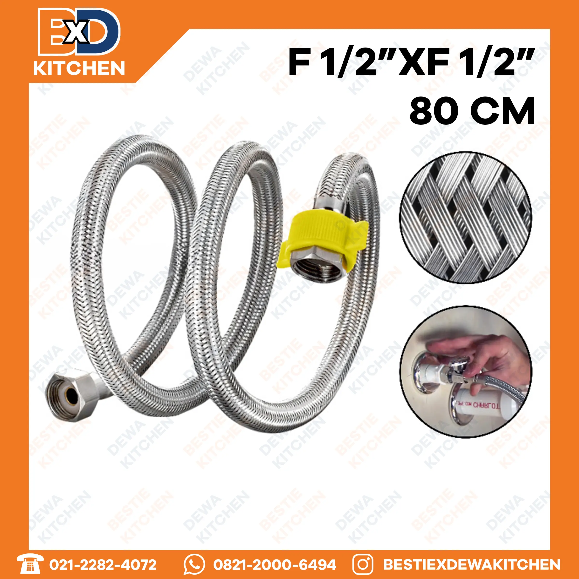 Selang Shower Air Fleksibel Hose Anyaman Panas Dingin 80 Cm F 1/2"