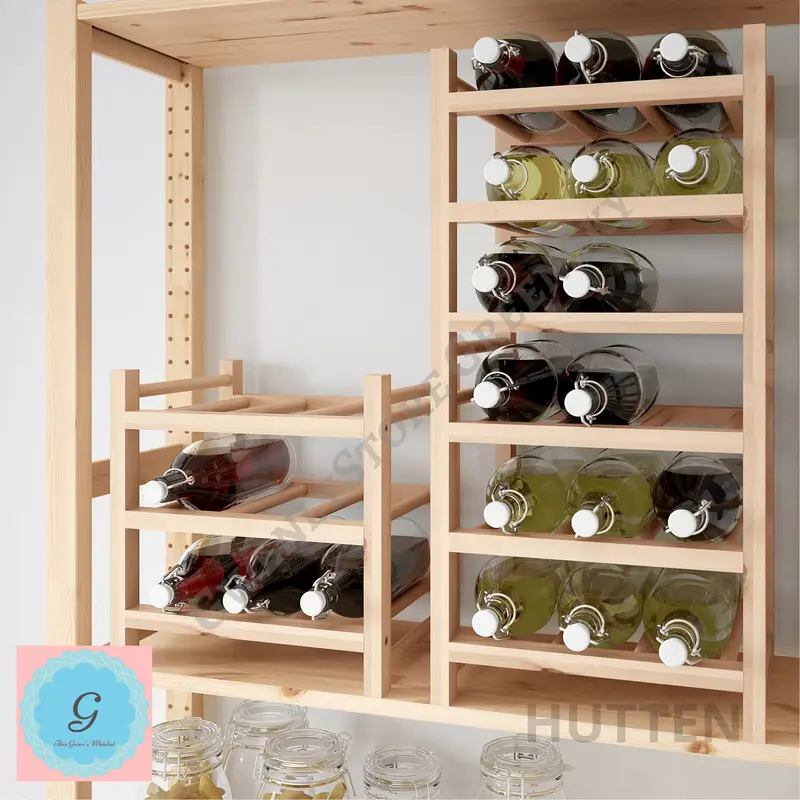 Rak kayu solid muat 9 botol anggur wine bottle rack berkualitas 0