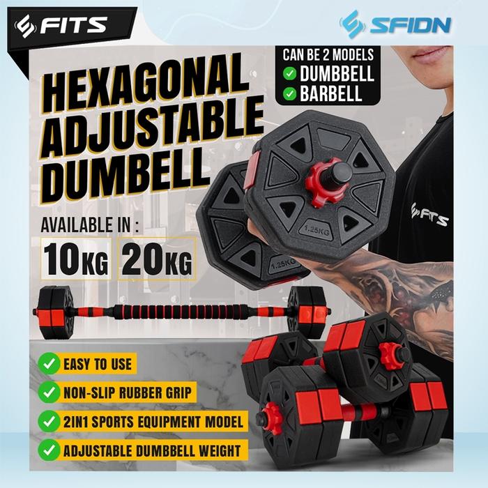 Gambar SFIDN Hexagonal Adjustable Dumbell / Barbel 10kg FITS dari Sfidn Jakarta Selatan Tokopedia