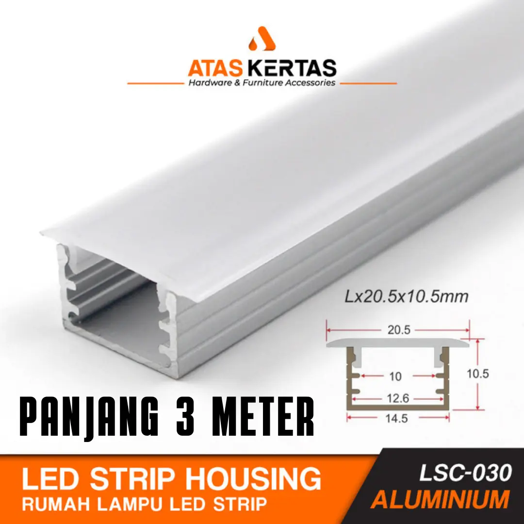 Housing LED Strip Profile Cover 3 meter aluminium Kap Rumah Lampu