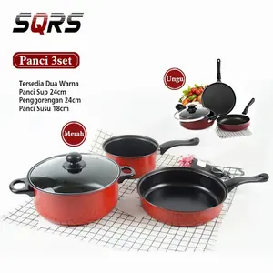Panci Set 3 IN 1 Anti Lengket Tutup Kaca Panci Set Pot Cookware