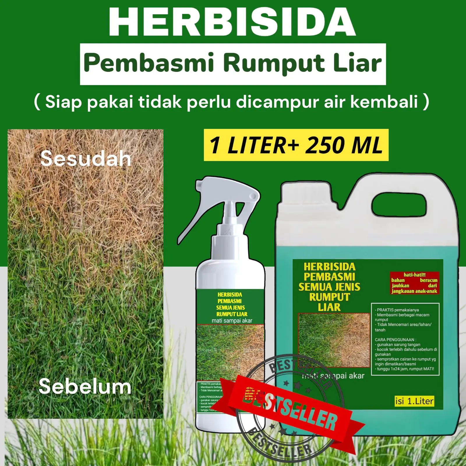 Pembasmi Rumput Liar Basmi Sampai Akar beli 1 liter gratis 250 ml