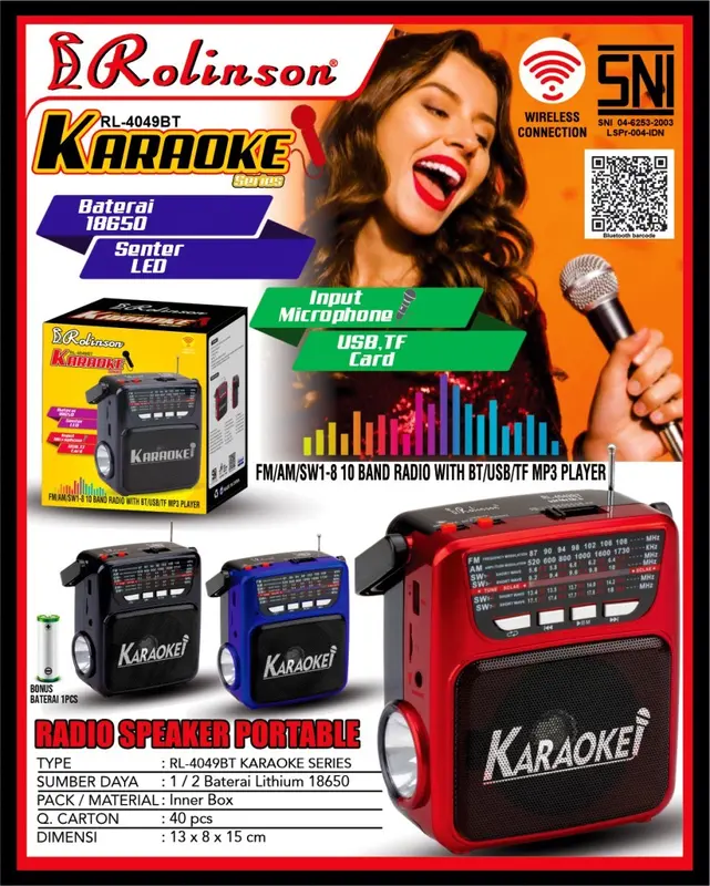 Radio Speaker Portable With BT/USB/TF MP3 Rolinson RL-4049BT KARAOKE 0