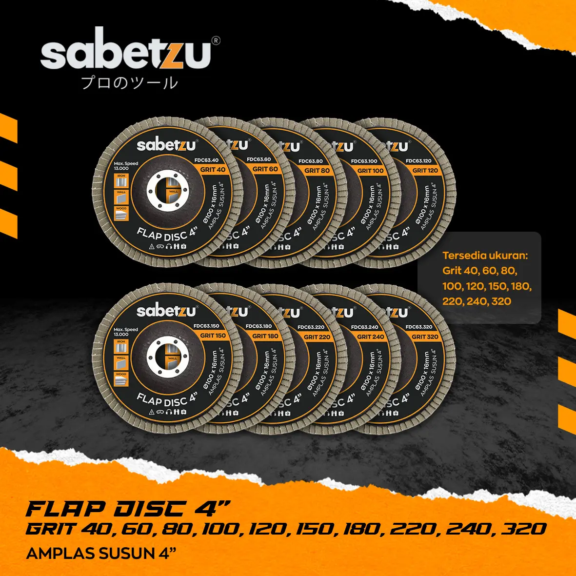 Amplas susun flap disc 4 inch gerinda Sabetzu amplas bulat 4" grit