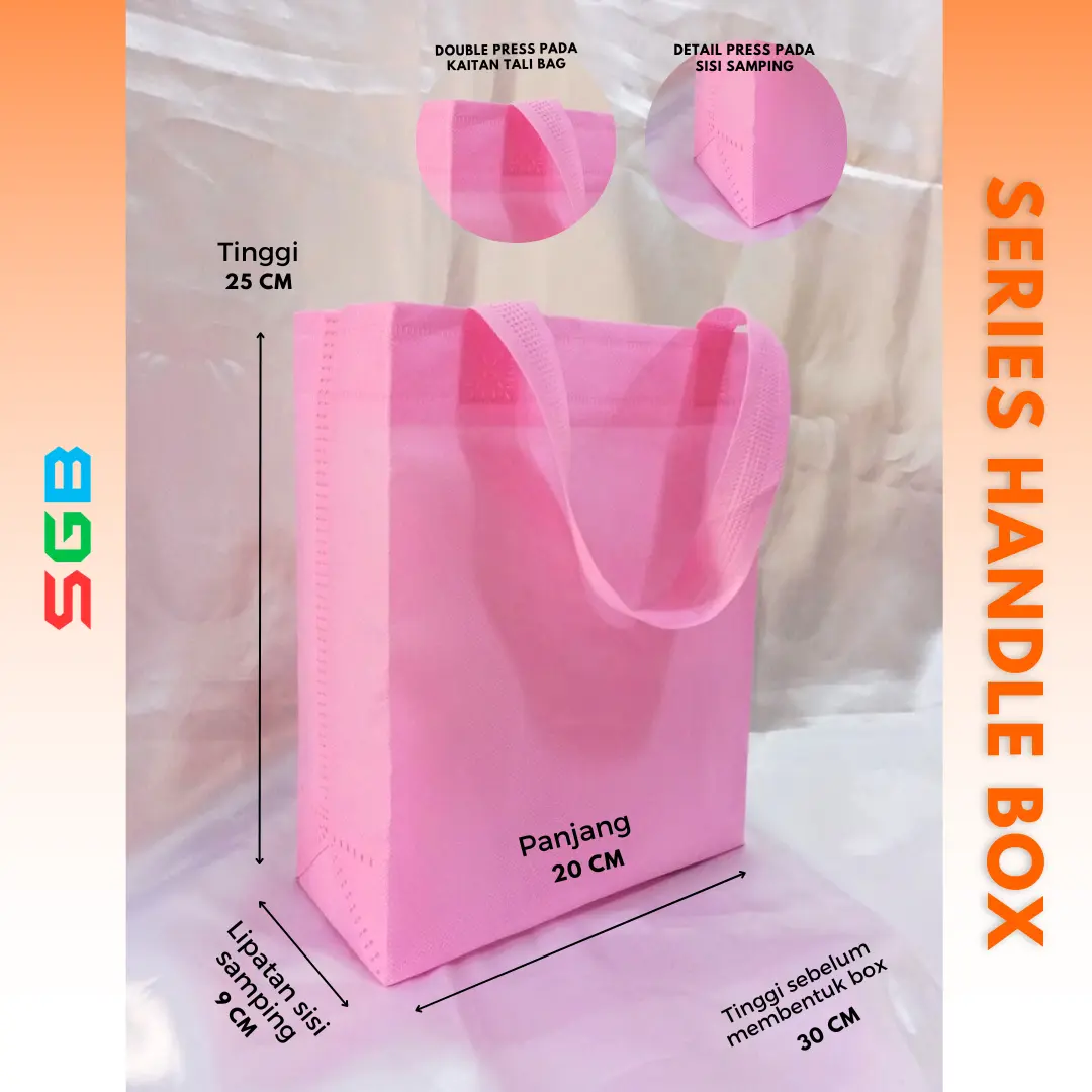 Tas Spunbond Handle Box uk 20x25x9 / Goodie Bag / Tas Kain Polos