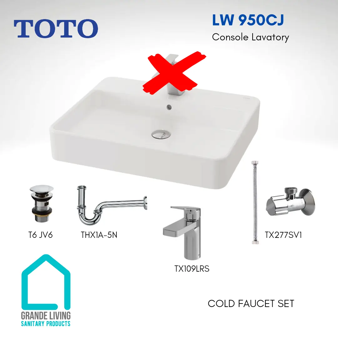 TOTO Wastafel Keramik Meja LW950CJ Set Kran Dingin TX109LRS