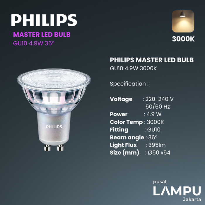Gambar PHILIPS MASTER GU10 4.9WATT 4.9W 3000K 36D DIMMABLE 220VOLT PHILIPS - 4000K dari Pusat Lampu Jakarta Kota Administrasi Jakarta Pusat 4 Tokopedia
