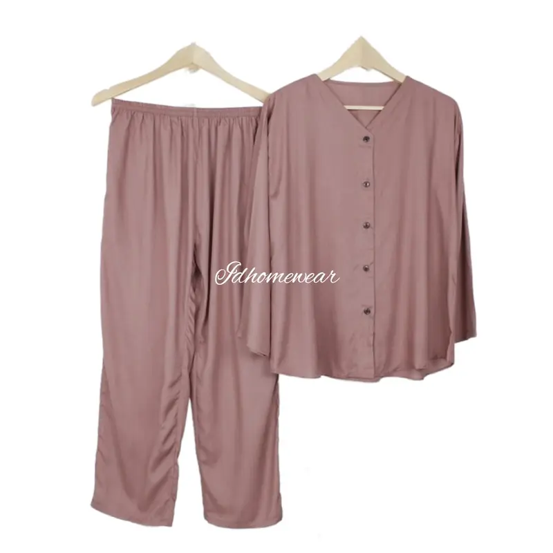 Setelan Baju Tidur Piyama Wanita Oneset Rayon Pajamas Lengan Panjang katun Busui Celana Panjang 3