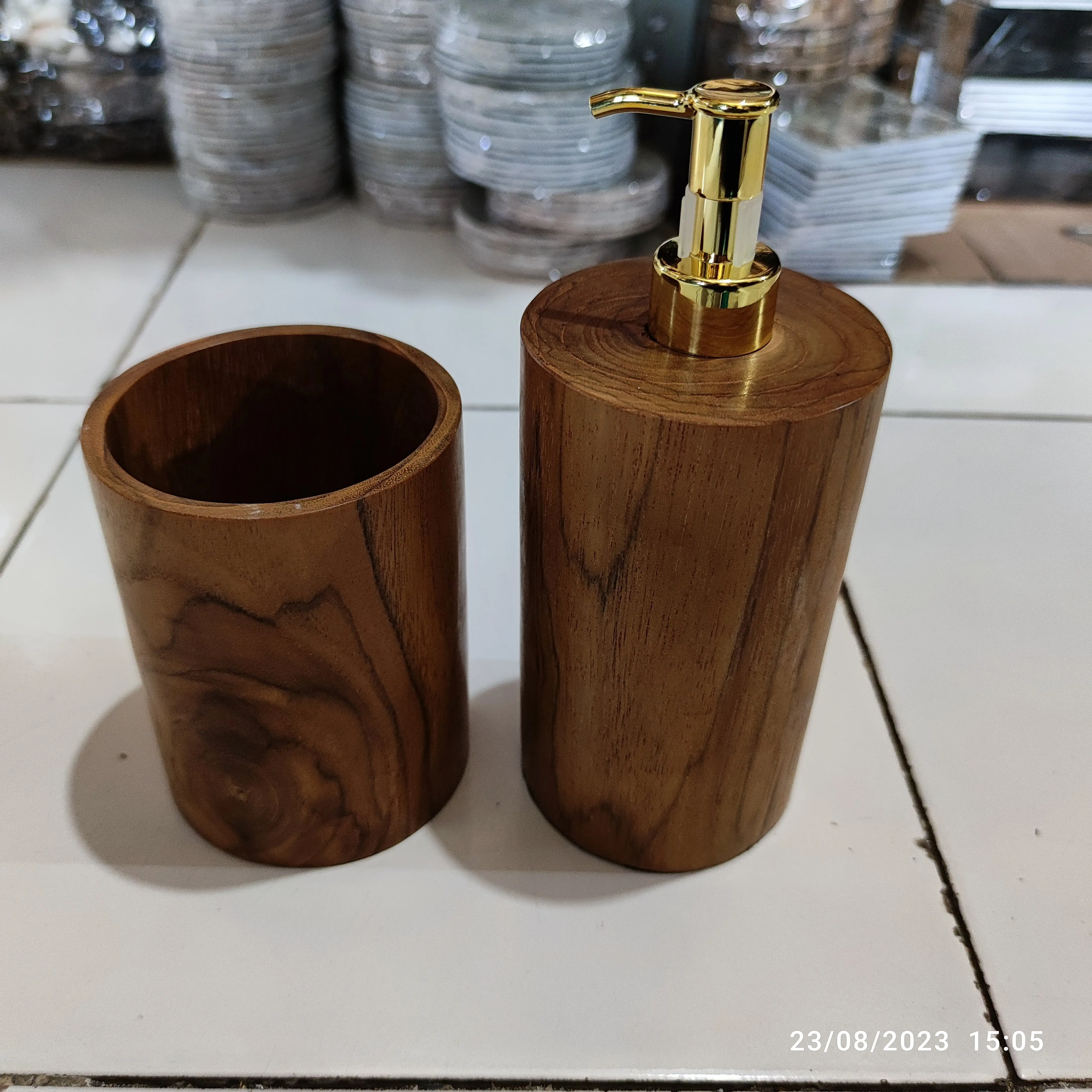 set dispenser soap gold dental holder kayu jati