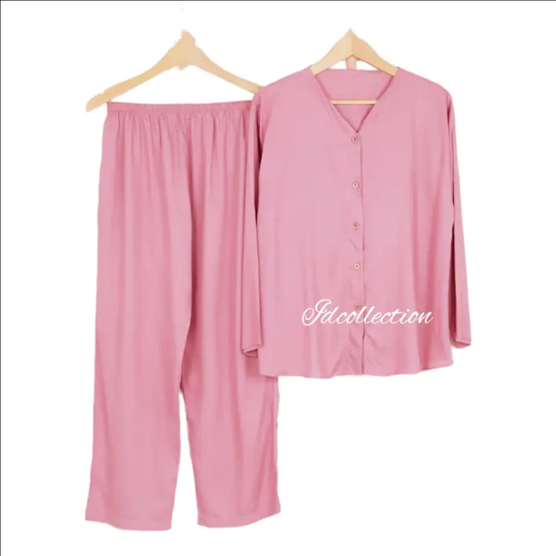 Setelan Baju Tidur Piyama Wanita Oneset Rayon Pajamas Lengan Panjang katun Busui Celana Panjang 2